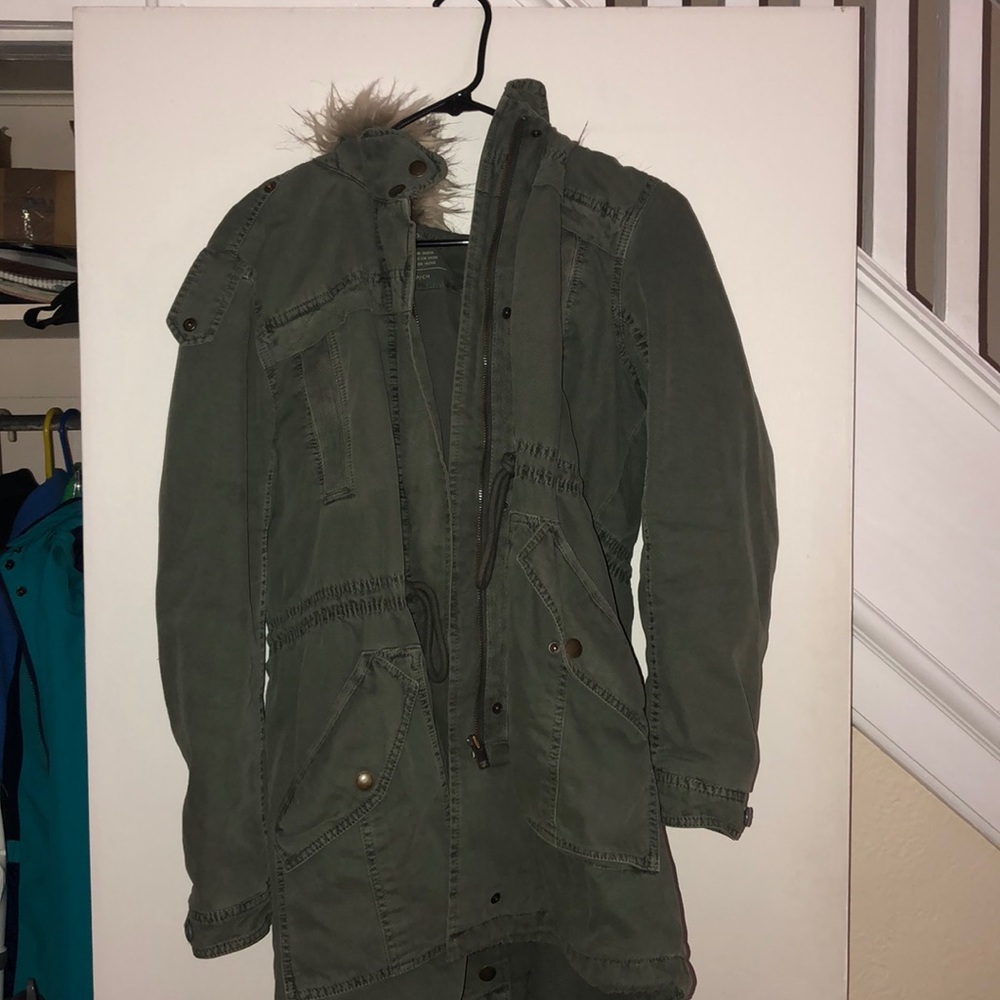 American Eagle Army Green Long Fur Coat